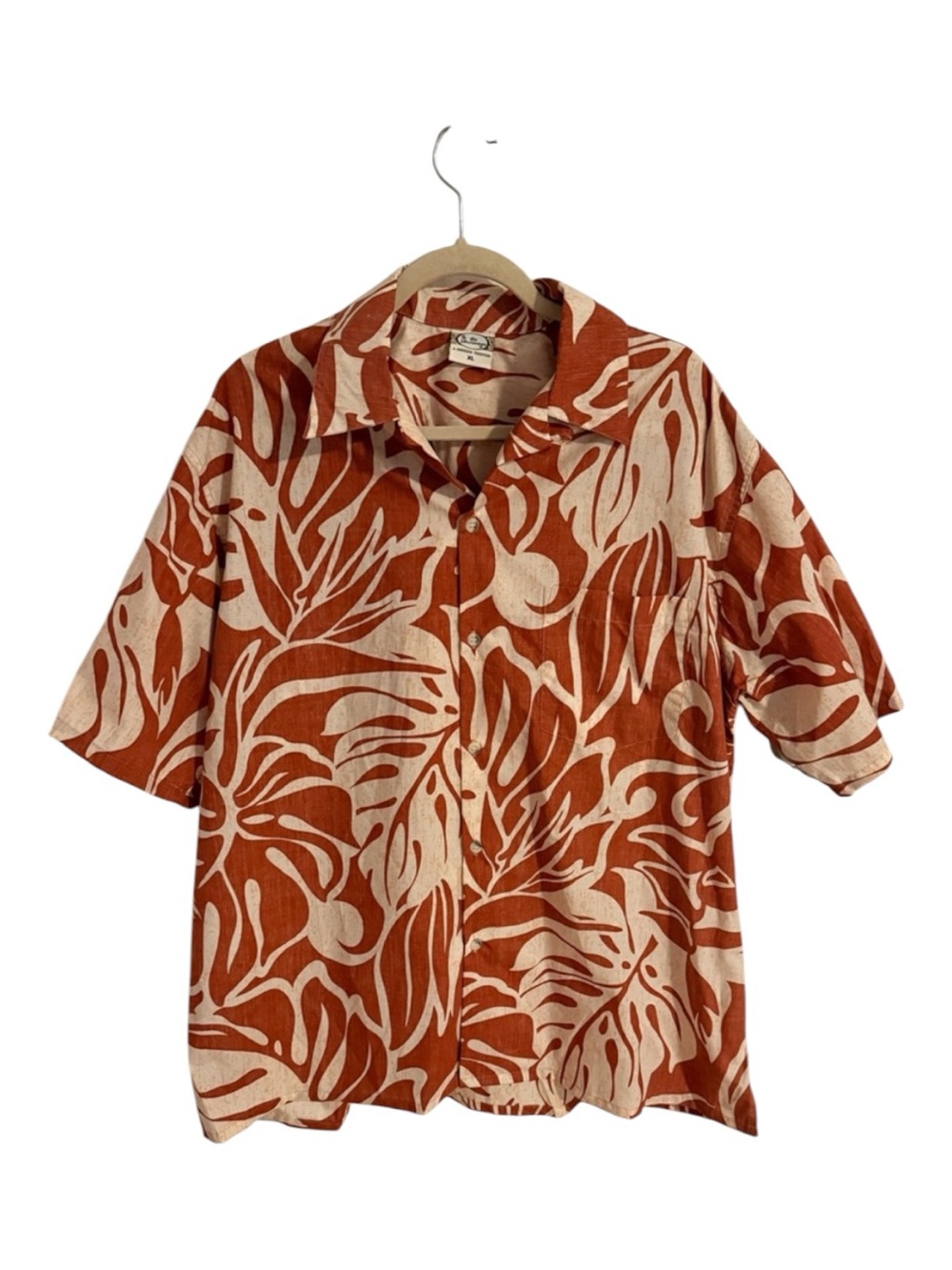 Go Barefoot Rust & Cream Tropical Print Hawaiian Shirt